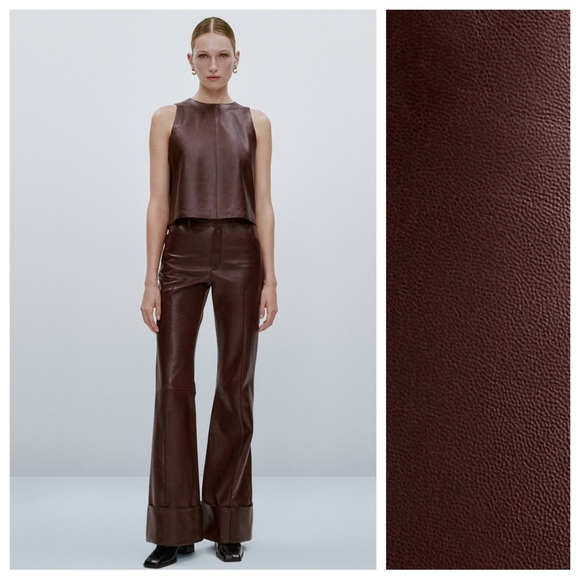 NWT. Massimo Dutti Limited Edition Nappa Leather Flared Trousers. Size M.